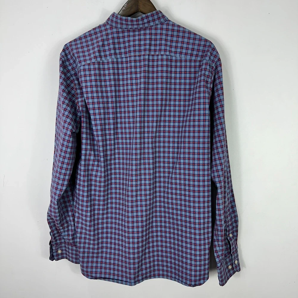 Banana Republic Button Down Shirt Mens‎ XL Blue Plaid Slim Flex Tech Stretch